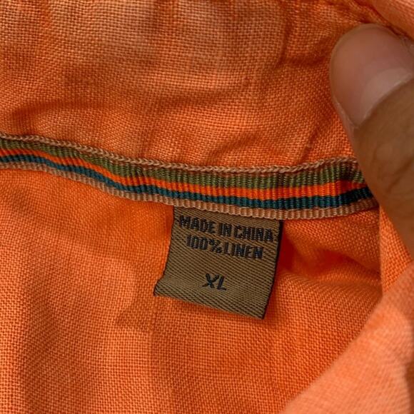 Margaritaville Shirt Mens XL Extra Large Carrot Orange Long Tab Sleeve Button Up - Picture 5 of 10